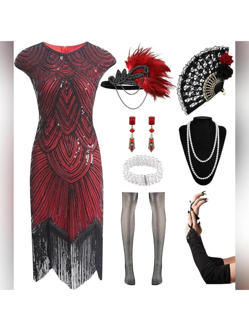NWT VillbeCoser 1920s Sequin Fringe Beaded Flapper Roaring 20s Dress, XL